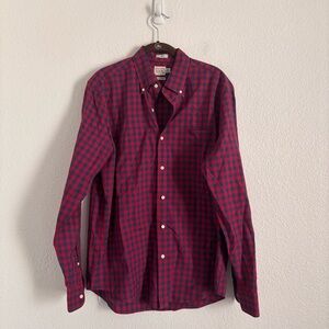 J. Crew Men's Size Medium Red/Blue Plaid Secret Wash LS Button Down Shirt